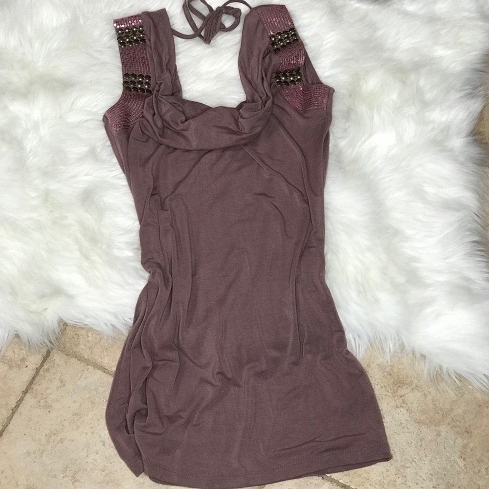 Embellished Cowl Neck Sleeveless Top